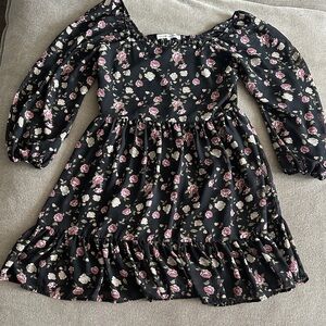 Celebrity Pink Black Floral Long Sleeve Ruffle Dress